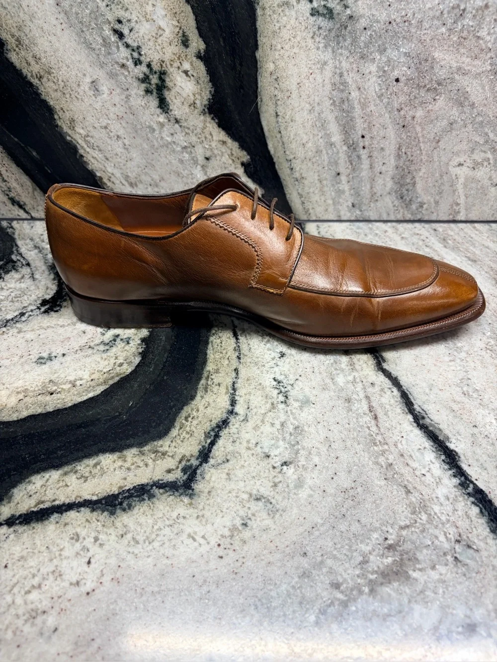 Testoni Brown Apron Toe Derby Dress Shoes Italy Size 9 Made in Italy